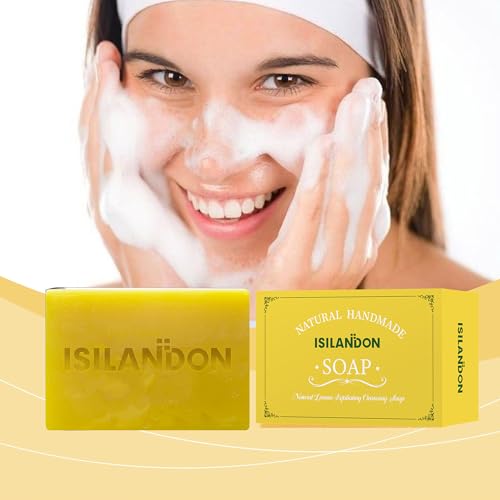 ISILANDON Natural Lemon Exfoliating Cleansing Soap Infused with Lemon Oil, Aloe Vera & Multiple Nourishing Oils
