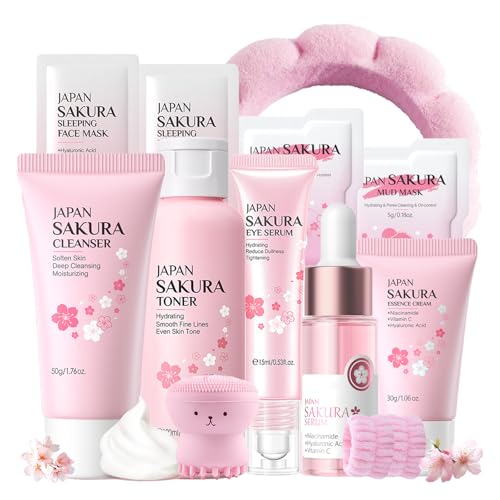 Sakura Skin Care Set for Women Birthday Gifts for Teen Girls - Skin Care for Kids - Skincare for Girls 10-12 - Kids Skin Care Set for girls Ages 8-12,Teen girl Christmas Gifts Skincare Set