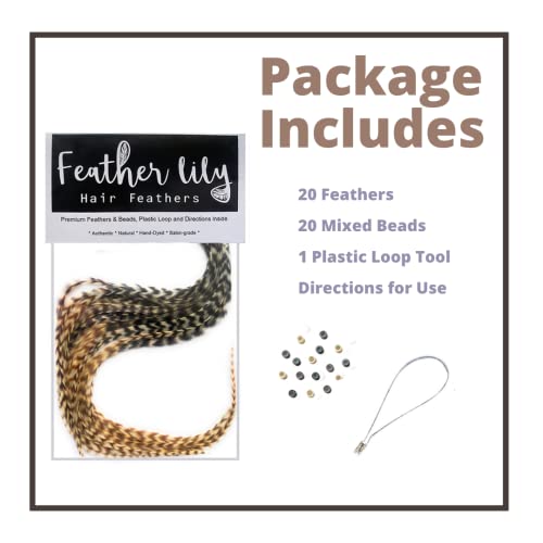Rooster Feather Hair Extensions Kit - 20 Real Feathers