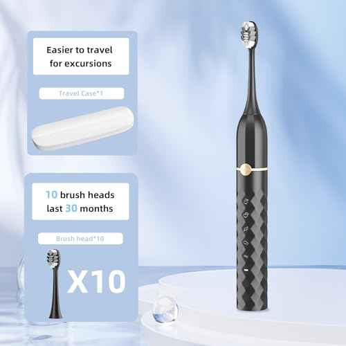 Electric Toothbrush Set, Equipped with 10 Brush Heads and Travel case, IPX8 Waterproof, 2-Minute Timer, 42000 high-Frequency Vibrations, 5 Modes, The First Choice for Gift Giving