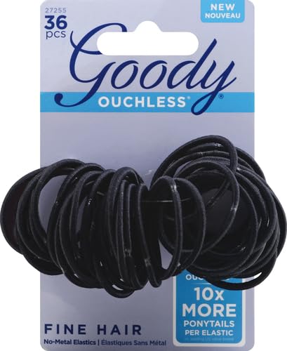 Small Black Hair Elastics - 36 Count, Ouchless No Damage Ponytail Holders