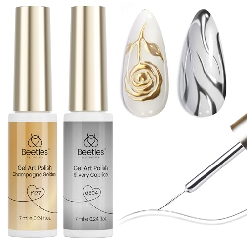 Beetles Metallic Chrome Gel Nail Polish Liner Set with Built-in Brush
