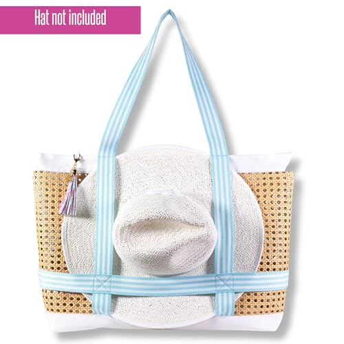 Beachside Haven Caning Beach Tote Bag with Hat Holder & Tassel Keychain