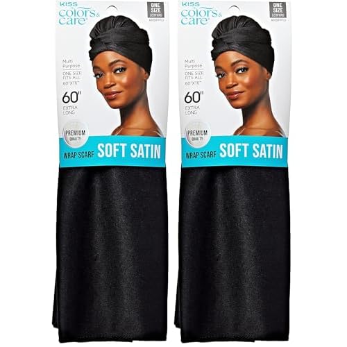 KISS COLORS & CARE Satin Scarf, Black | Soft Texture | Multi-Purpose | Prevents Hair Breakage