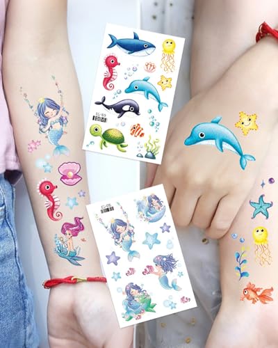 Glitter Tattoos for Kids - 120 Mermaid & Unicorn Temporary Tattoos