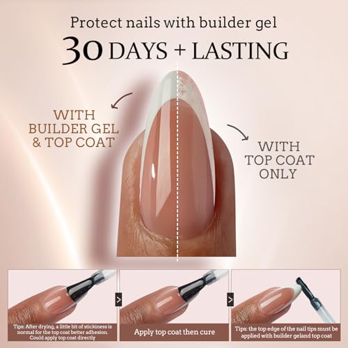 BTArtboxnails French Gel Nail Tips - French Tip Press on Nails Brown Short Almond XCOATTIPS Pre-applied Tip Primer & Base Coat, No Need to File Fake Nails for Nail Art DIY