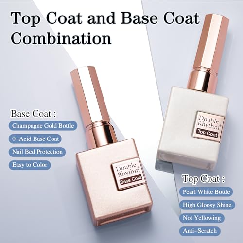 Double Rhythm 2-Piece No Wipe Gel Top and Base Coat Set - 15ml Clear Gloss
