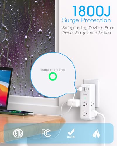 6 Outlet Surge Protector with 4 USB Ports & Rotating Plug