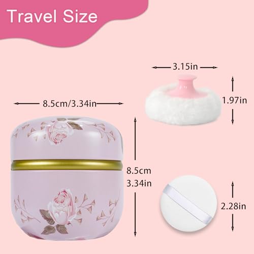 SHIMIDO Body Powder Puff Container with 2 Puffs, 3.35" Portable Tin
