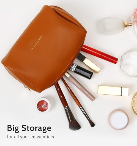 Aveniee Small Vegan Leather Travel Makeup Bag - Brown