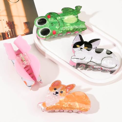 Animals Hair Claw Clips, Fun Claw Clips, Acetate Hair Clips for Women (Yellow Dog)