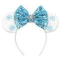 Bianbaistar Snowears Velvet Headband with Big Ears & Blue Bow - Winter Snowflake Sequin Accessory for Women & Kids