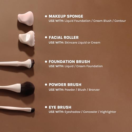 Professional 5-Piece Makeup Brush Set with Sponge & Facial Roller Gift Box