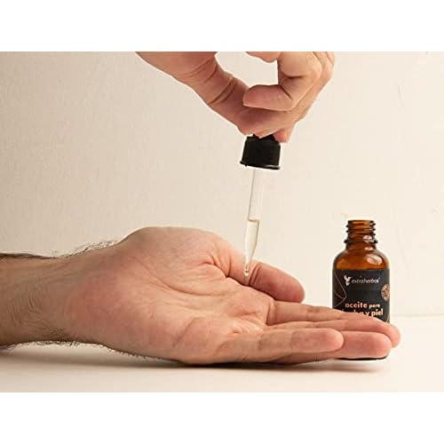 Extraherbos Beard and Skin Oil 30ml - 100% Natural and Organic with MCT Coconut, Bergamot, Vitamin E - Stimulates Growth, Deep Hydration, Softens and Strengthens - Cedar Scent