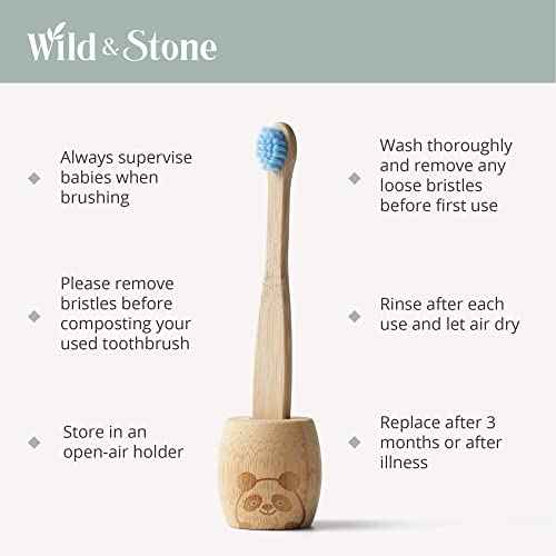 Wild & Stone Organic Baby Bamboo Toothbrushes | 4 Pack | Soft Bristles | 100% Compostable Handle | BPA Free | Vegan Baby Toothbrushes (White)