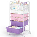 Dreamy Color 5-Drawer Rolling Storage Cart with Pegboard Top & Hooks - SYKIARIOL