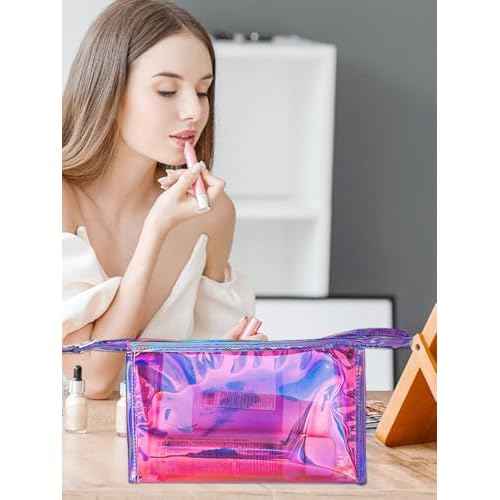 Green Transparent Laser Cosmetic Bag Iridescent Holographic Waterproof PVC Makeup Organizer Bag for Women (Green)