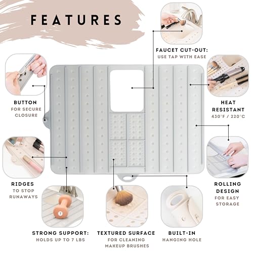 Sink Cover for Counter Space Makeup Cleaning for Mat - Heat Resistant Mat Dishwasher Safe -Bathroom Sink Mat - RV Sink Cover | Makeup Brush Cleaning Mat