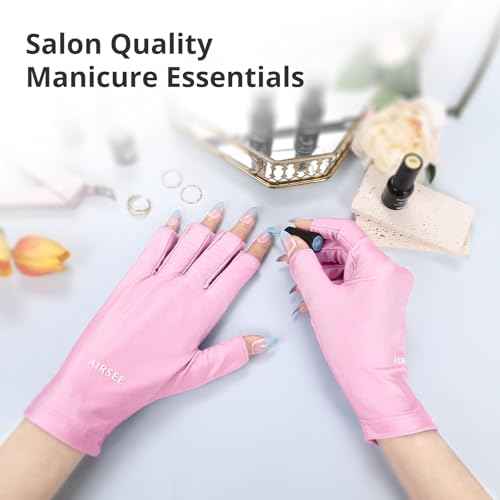 AIRSEE UV Gloves for Nail Lamp,Professional UPF50+ UV Protection for Manicures Nail Art,Fingerless Gloves That Shield Skin from The Sun and Manicure (Light Pink)