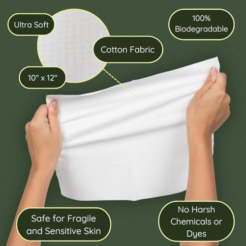 Clean Facial Towels for Sensitive Skin, 100% USDA Biobased Face Towels, 50 Count, Ultra Soft, Makeup Remover Dry Wipes, Cotton (Pack of 2)