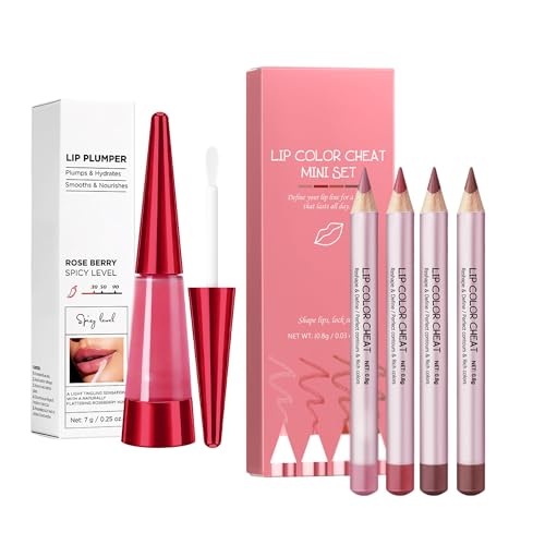 Mooppom 2-in-1 Lip Makeup Kit - 4 Nude Lip Liners & Plumper Gloss
