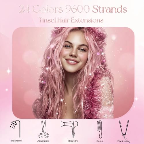 Hair Tinsel Kit 24 Colors 9800 Strands with Tools