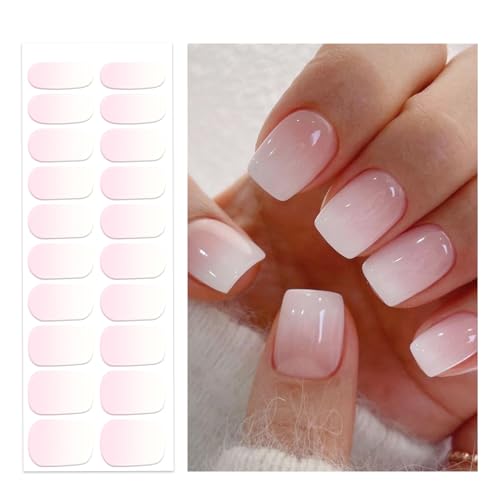 Oauee Alba White Pink Ombre Semi Cured Gel Nail Strips UV Light Required Salon Quality