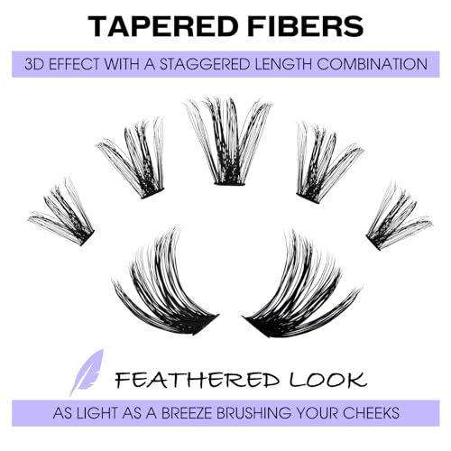 Lash Clusters 60D/80D Eyelash Clusters Fluffy DIY Lashes Wispy D Curl Lashes Clusters Mixed Length 16-20mm Fluffy Individual Lash Clusters Eyelash Extensions for DIY Lashes at Home