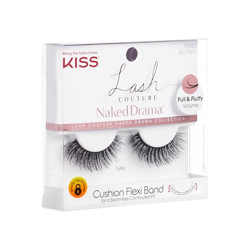 KISS Lash Couture Naked Drama Collection False Eyelashes with Cushion Flexi Band, Full & Fluffy Volume, Easy to Apply, Reusable Lash Clusters, Style 'Tulle', 10 mm, 1 Pair Fake Eyelashes