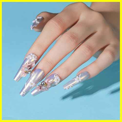 Teenitor Nail Charms and Gems Nail Art Tools, 3 Box 3D Flower Nail Charms for Nails Design Tools, Nail Pearls Nails Supplies, Butterfly Bow Nail Charms Nail Decor 3D Nail Art Kit