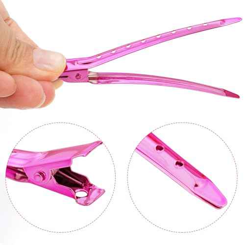 24 Packs Duck Bill Clips, Bantoye 3.35 Inches Rustproof Metal Alligator Curl Clips with Holes for Hair Styling, Hair Coloring, Bright Pink