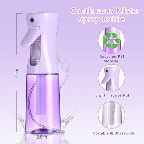 2-Pack Continuous Spray Bottles & 1 Travel Spray Bottle – 6.8oz & 1oz Mist Sprayers for Hair, Cleaning, and Gardening