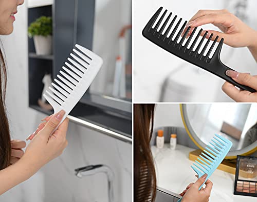 Wide Tooth Detangling Comb for Curly Long Wet Hair - Blue, White, Black - Professional Hair Care