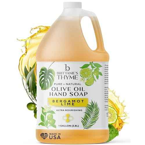 Brittanie's Bergamot Lime Pure Castile Olive Oil Liquid Soap 1 Gallon (128oz) | Face, Body Wash, Dishes, Pets & Laundry | Natural Vegan Sulfate Free, Moisturizing & Refill-Friendly