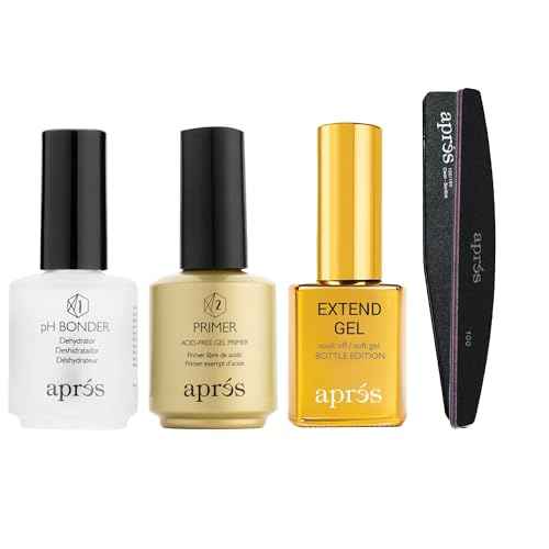 APR?S Apres Gel-X Essentials - Extend Gel, pH Bonder, Acid-Free Gel Primer, Curved Nail File 100/180 Grit, Nail Buffer