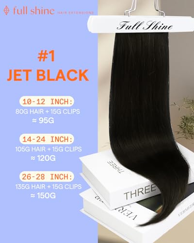 Full Shine Jet Black Clip In Hair Extensions 24 Inch Remy