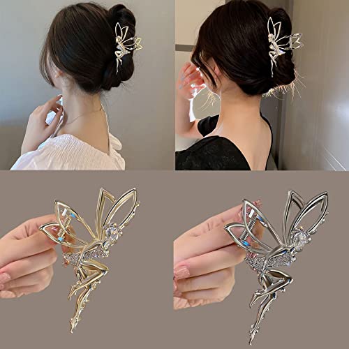 2 Pcs Cute Hair Claw Fairy Girl Rhinestone Hair Clip Big Hair Jaw Clip Nonslip Hair Clamp Hair Accessories Sliver&Gold (034-3PCS)