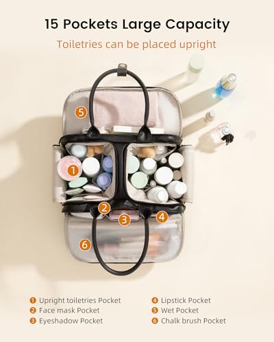 LOVEVOOK Khaki Small Leather Travel Toiletry Bag Waterproof Cosmetic Organizer