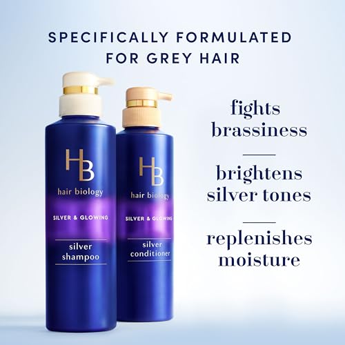 Hair Biology Purple Shampoo & Conditioner Set for Grey Hair, 12.8 Fl Oz