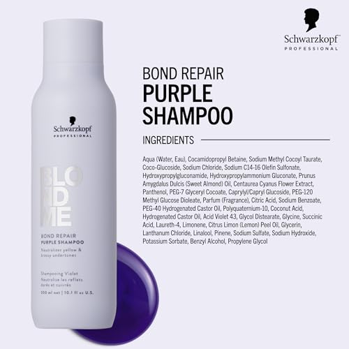 BlondMe Bond Repair Purple Shampoo for Blonde Hair | Neutralizes Yellow & Brassy Tones | Strengthens, Repairs, & Prevents Breakage | For Moisturized, Healthy-Looking Cool-Toned Blondes