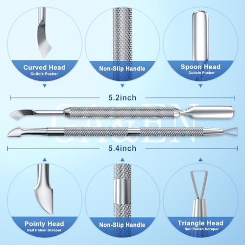Silver Metal Cuticle Pusher & Scraper Tool Set - 2 Pieces for Nail Care