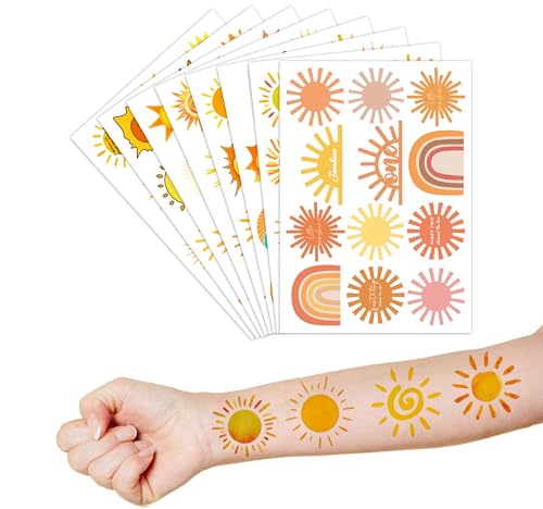 Sun Temporary Tattoos for Kids - 8 Sheets, 96 Pieces