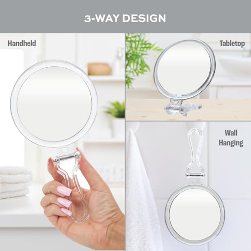 ForPro 30X Magnifying Hand Mirror, 5” Diameter, Folding Handle - Clear