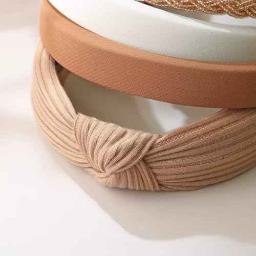 7 Pack Headbands for Women Fashion,Wide Headband Trendy Non Slip Girls Pearl Head Bands,Neutral Multi-style Hairbands Hair Accessories Christmas Gifts For Thin Thick Hair Wash Face SPA ( Brown )