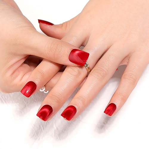 Red Cat Eye Press On Nails Short Square 30pc Set