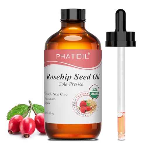 PHATOIL Organic Rosehip Seed Oil for Face 4oz/118ml, USDA Certified Organic Pure and Natural Cold Pressed Base Carrier Oil, Massage Gua Sha for Face and Body, Moisturizing for Hair and All Skin Type