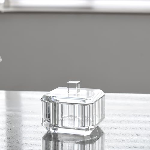 Crystal Candy Dish with Lid, Clear Candy Containers Desk Decor, Jewelry Box Candy Jar W 4" x H 3.5", Comes With Gift Box