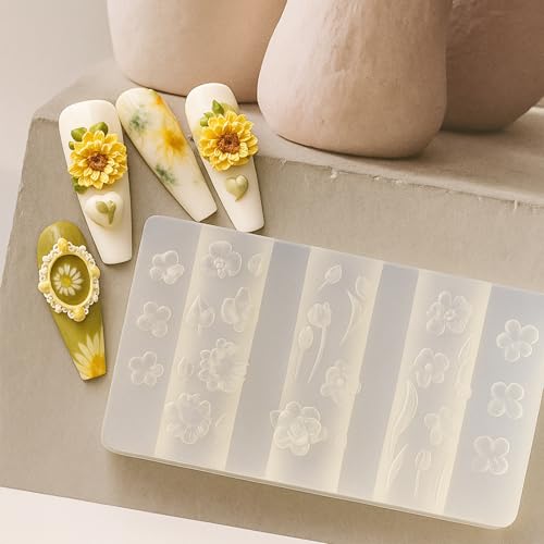 3Pcs Flower Nail Art Silicone Molds - 3D Floral Designs Kit