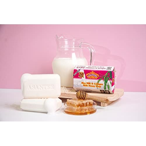 ASANTEE Rice Milk with Collagen and Honey Soap - Luxurious Body Soap for Soft, Clear, and Radiant Skin - Scent Long-Lasting (Pack of 6)