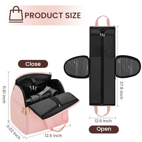 Wig Storage Bag Holds 3 Wigs Hair Tools Travel Bag Full-Open Breathable Organizer Case for Clips, Hair Dryer, Flat Curling Iron Brushes,Cosmetic Toiletry Tote Valentine's Gift for Women Stylist